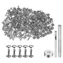 100セット レザーリベット 10 x 6mm メタルダブルキャップリベットスナップスタッドファスナーと3個の設置ツール レザークラフトDIY修理装飾用 シルバ...