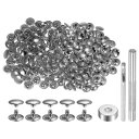 100セット レザーリベット 8 x 12mm メタルダブルキャップリベットスナップスタッドファスナーと3個の設置ツール レザークラフトDIY修理装飾用 シルバ...