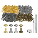 400セット レザーリベット 8 x 7mm メタルダブルキャップリベットスナップスタッドファスナーと3個の設置ツール レザークラフトDIY修理装飾用 4色