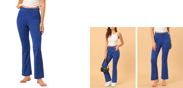 ソウテン Allegra K ハイウエスト ブーツカット ヨガパンツ ロングパンツ カジュアル ワーク アウト 4ポケット レディース ブルー S