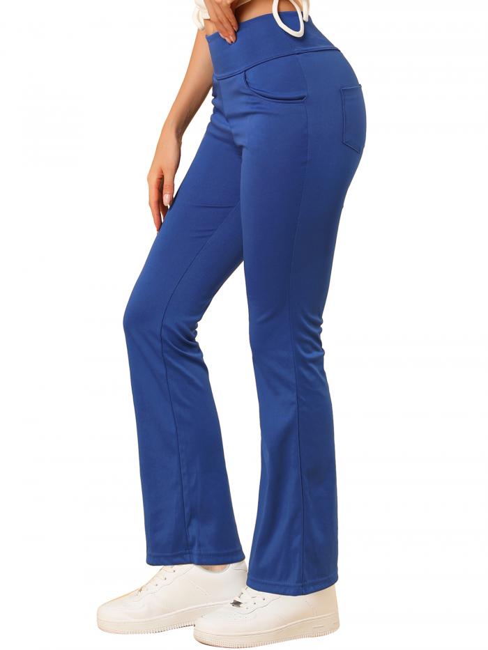 ソウテン Allegra K ハイウエスト ブーツカット ヨガパンツ ロングパンツ カジュアル ワーク アウト 4ポケット レディース ブルー S
