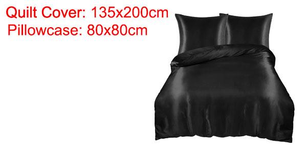 PiccoCasa 寝具セットサテン羽毛布団セット3個、ジッパークロージャー付きコンフォーターカバー+ 2個枕カバー、素敵なソフトコンフォーターセット ブラック 135x200cm 2