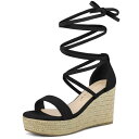 Allegra K レースアップ ウェッジヒールサンダル スパドリーユ プラットフォーム レディース ブラック 24.0 cm(4)