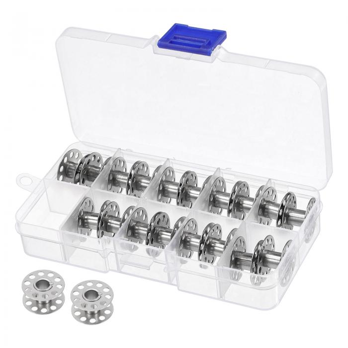 金属ボビン 刺繍ボビン ケース付き ミシン用 シルバー 20個入り