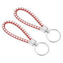 編組レザーキーホルダー PUキーホルダー 織物装飾 ストラップストラップ バッグ用 ウォレット用 ホワイト レッド 2個