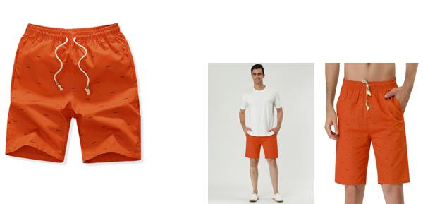 Lars Amadeus ショートパンツ ボードショーツ スイムショーツ エラスティックウエストバンド ポケット付き 柄 ビーチ メンズ オレンジ 36