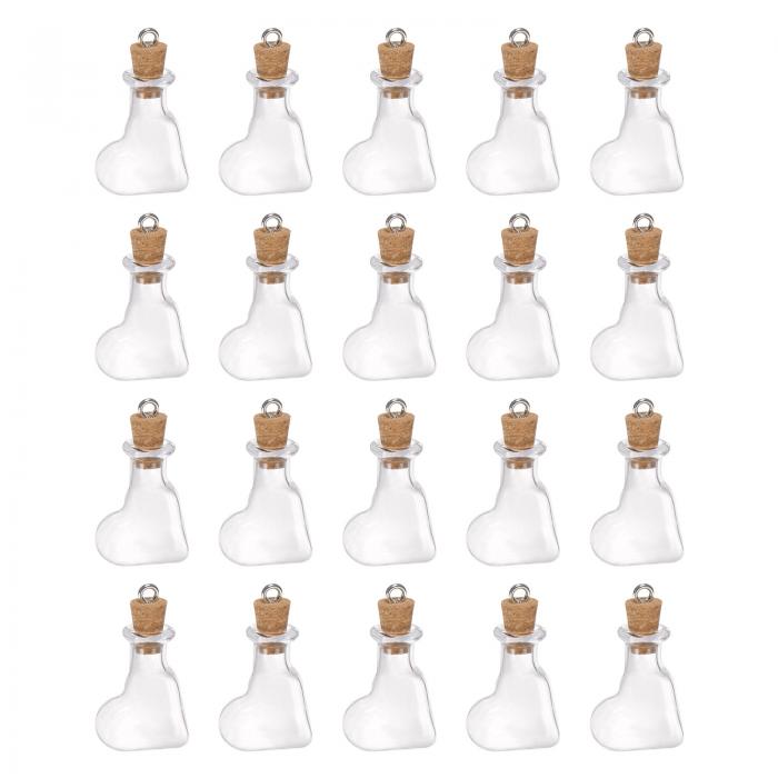 コルクボトル 香水ボトル サンプルボトル ミニ コルクストッパー付 斜めハート形 リング付 DIYクラフトパーティー装飾用 クリア 20個