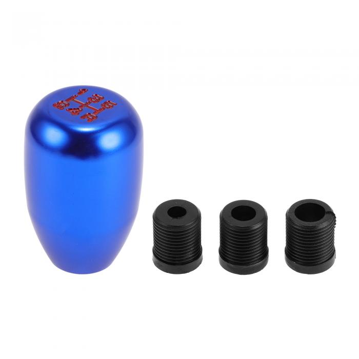 INFINAUTO 車用シフトノブ 5速マニュアルトランスミッション車用の6cmユニバーサルギアシフトノブ 3つのアダプター付きアルミニウム合金ブルー 1セット(2)