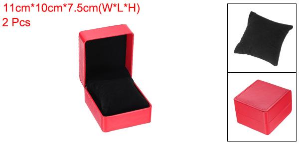2個入り シングルウォッチケース PUレザーウォッチトラベル収納ディスプレイボックス 取り外し可能なクッション付き 多く 時計に対応 レッド 光沢あり