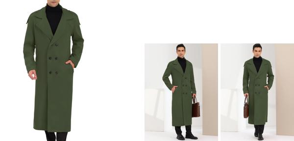 Lars Amadeus オーバーコート ウィンター ピーコート ノッチラペル ダブルブレスト 無地 メンズ オリーブグリーン XL
