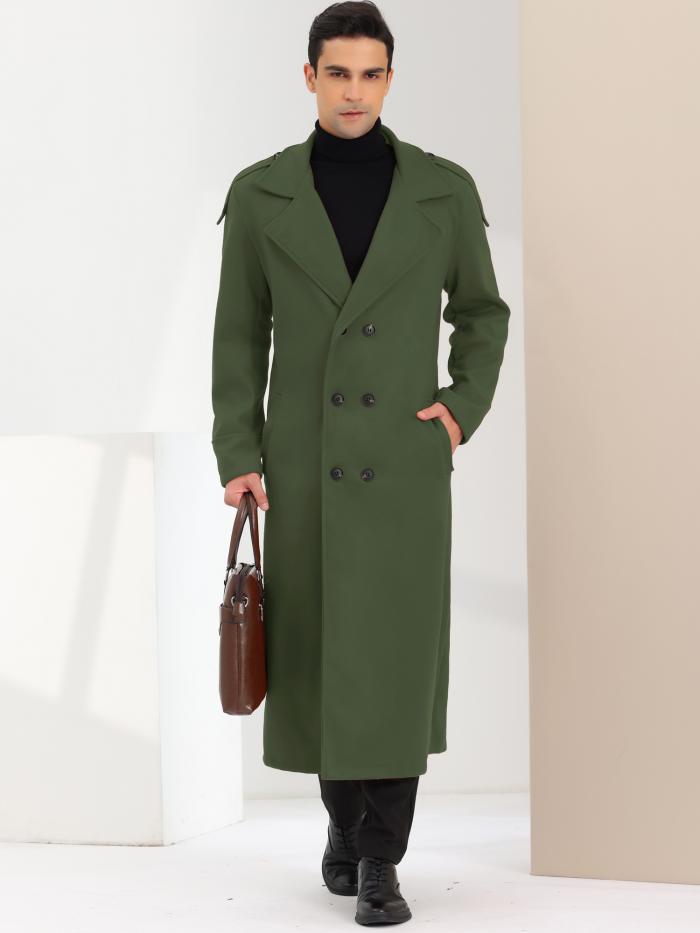 Lars Amadeus オーバーコート ウィンター ピーコート ノッチラペル ダブルブレスト 無地 メンズ オリーブグリーン XL