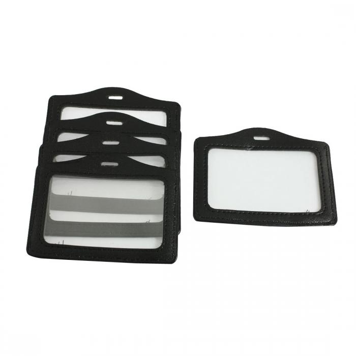 名札 ID バッジカードホルダー フェイクレザー素材 低価格 軽量 ブラック 10.2 x 8cm