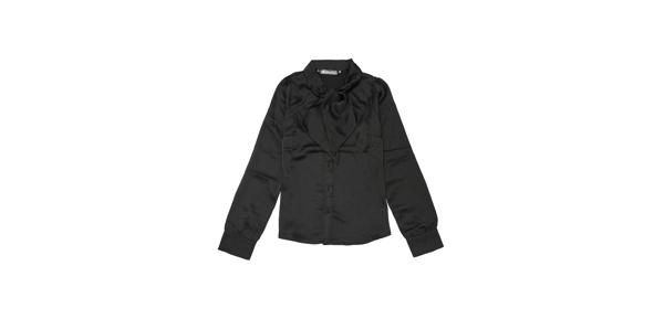 Allegra K ボタンダウンシャツ ボウタイ サテンブラウス ビジネス カジュアル トップス レディース ブラック S