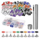 600セット レザーリベット 8 x 10mm メタルダブルキャップリベット スナップスタッズ ファスナー レザークラフト DIY 修理装飾用 10色