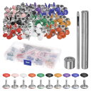 600セット レザーリベット 10 x 10mm メタルダブルキャップリベットスナップスタッズファスナー レザークラフトDIY修理装飾用 10色