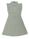 Allegra K シャツワンピース ドレス コットン ボタン留め オフィス フリル 袖なし ベルト付 レディース セージグリーン S(4)