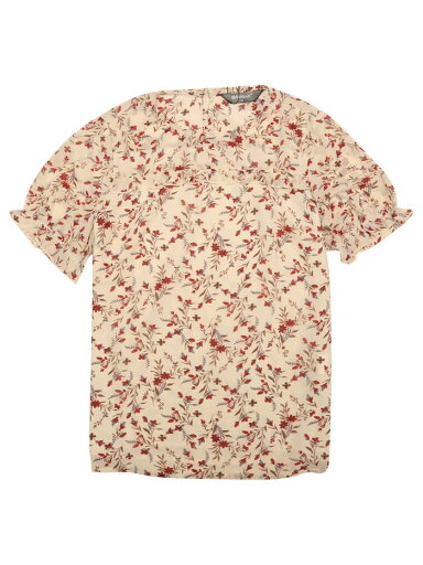 Allegra K 花柄ブラウス シフォンシャツ 半袖トップス フリル トリム エレガント 春夏 レディース ホワイトレッド XS Allegra K 花柄ブラウス シフォンシャツ 半袖トップス フリル トリム エレガント 春夏 レディース ホワイトレッド XS