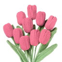 チューリップ 編み花 人工 編みチューリップ 完成した手作り 花束 贈り物 家庭用 誕生日 結婚式 装飾 スイカ赤 10個入り(3)