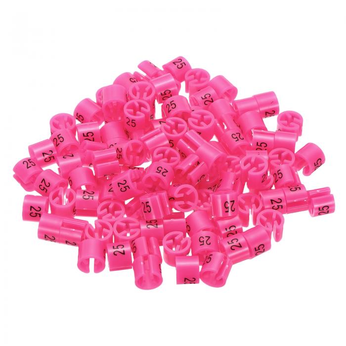 衣類ハンガーマーカーナンバー25タグ3 mmロッド用ローズレッドガーメントクロージングカラーコーディング、100個入り