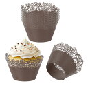 PATIKIL カップケーキラッパーペーパー 50個入りベーキングカップスタンダードローズデコレーション 記念日 誕生日 結婚式 パーティー用 茶色