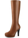 Allegra K ニーハイブーツ チャンキーヒール ラウンドトゥ プラットフォーム レディース ブラウン 26.0cm