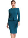 Allegra K シースドレス ボディコンワンピース 七分袖 ペンシルドレス ペプラム 通勤 ラウンドネック オフィス レディース レイクブルー XL(4)