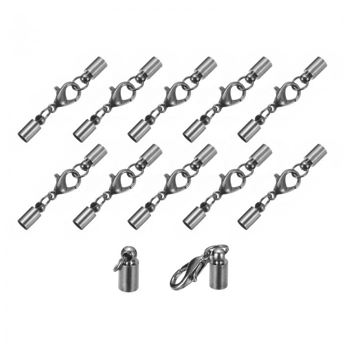 10セット4mmレザーコードエンドキャップロブスタークローフック付き レザーブレスレットのDIY作成用バ..