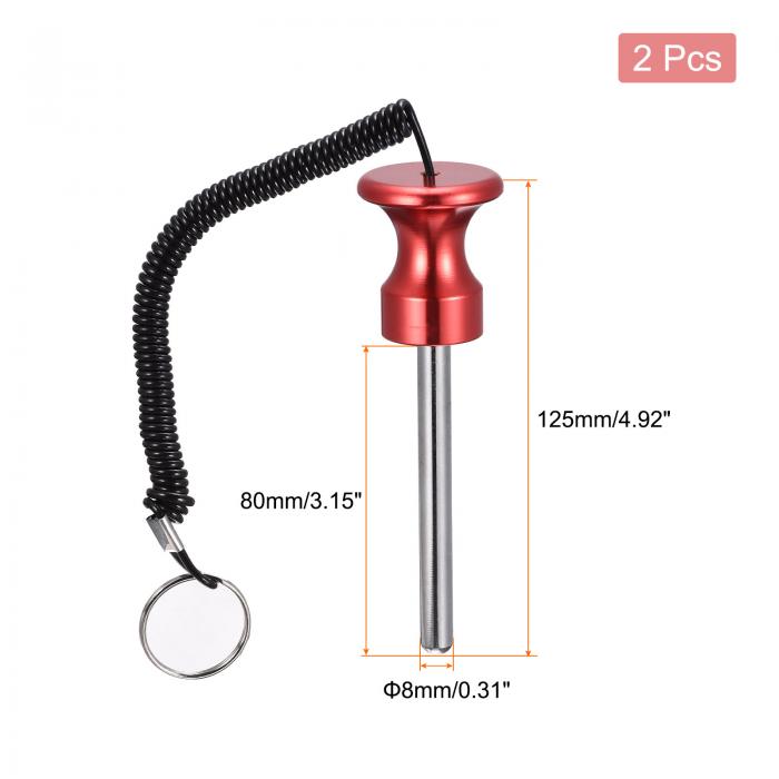 ウェイトスタックピン プルロープ付き 8 mmx80 mm 筋力トレーニング機器アクセサリー フィットネストレーニング用 レッド 2個入り 3