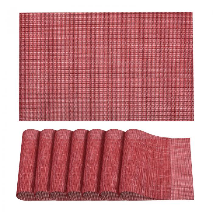 ランチョンマット テーブルマット PVC ウォッシャブル 織りランチョンマット レッド 450x300 mm 8個