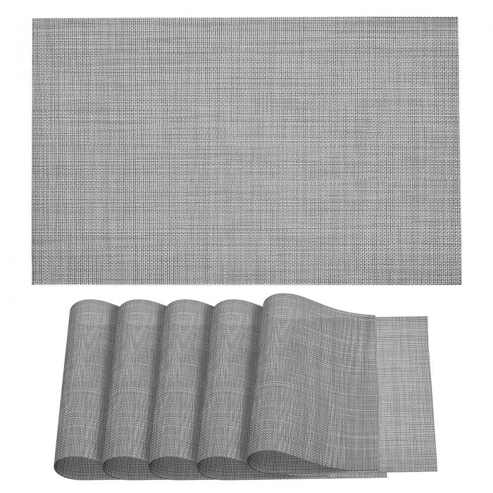 ランチョンマット テーブルマット PVC ウォッシャブル 織りランチョンマット グレー 450x300 mm 6個