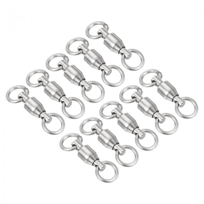 PATIKIL ボールベアリングスイベル パワースイベル リングスイベル 10個入り 14kg 炭素鋼 ローリング釣りタックル シルバー