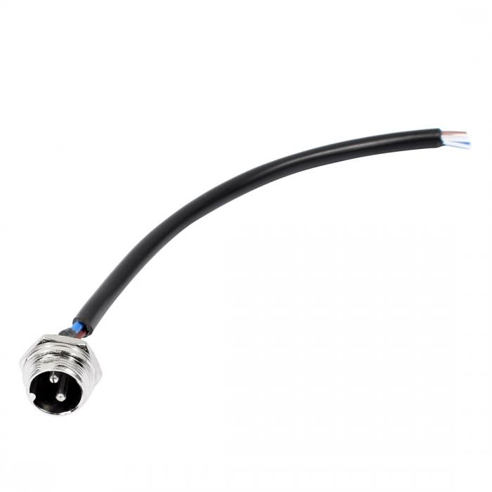 航空コネクタ電気ケーブル オス バットジョイントタイプ 2ピン 20cm gX16 ブラック