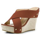 Allegra K サンダル レディース オープントゥ リネンプラットフォーム スライドウェッジヒール ブラウン 24.5 cm