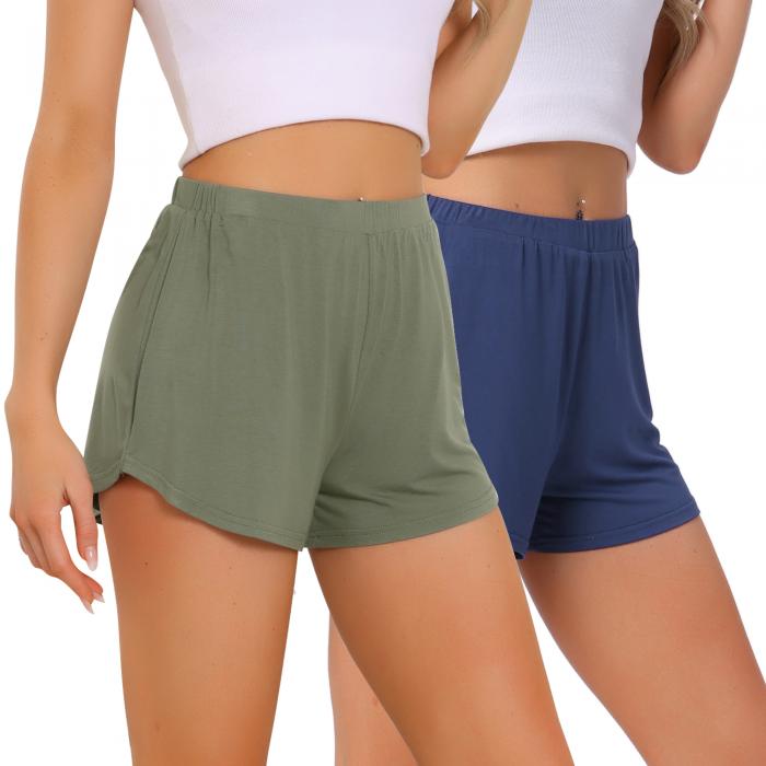 cheibear レディース 2枚組 ラウンジショーツ ハイウエスト カジュアル スリープウェア 着心地の良い無地 スリープパジャマ ボトムス 緑ン+ネイビーブ...