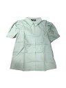 Allegra K ボタンダウンシャツ 無地トップス 半袖 パフスリーブ 折り襟 襟付き 通勤 通学 レディース 緑 M