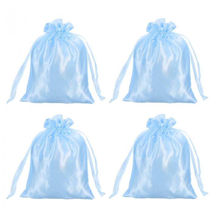 引き紐付きサテンバッグ、6x8インチのウェディングファボーバッグミニギフトパッケージングバッグ、誕生日、クリスマス、宝石パーティー用（ブルー、4個入り）