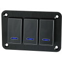 3ギャングロッカースイッチパネル 5ピン オンオフ 配線済みトグルスイッチコントロール 防水 アルミニウム合金 ブルーLEDライト プッシュボタン 12V 24...