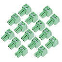 PCBターミナルブロック コネクタ グリーン AC300V 10A ピッチ3.81mm 2P フラットアングル ニードルシート プラグイン 15個入り