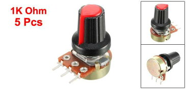 ソウテン uxcell ポテンショメータ 1K Ohm 可変抵抗器 シングルターン 回転式 カーボン フィルム テーパ ノブ付き 5個入り
