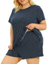 Agnes Orinda 半袖シャツ ショーツ パジャマセット プラスサイズ ナイトウェア 水玉 レディース ネイビーブルー XL