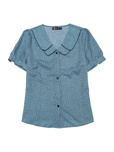 Allegra K 水玉 シャツ トップス ピーターパンカラー パフスリーブ 半袖 ヴィンテージ レディース ブルー L Allegra K 水玉 シャツ トップス ピーターパンカラー パフスリーブ 半袖 ヴィンテージ レディース ブルー L