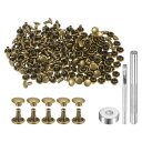 100セットのレザーリベット6 x 6mm メタル製のダブルキャップリベットスナップスタッズファスナーと3個の取り付けツール レザークラフトDIY修理装飾用 ブ...
