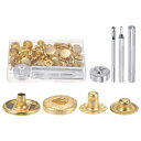 24セット 15mm金属製スナップファスナーキット 4つのセッターツール付き レザークラフトDIY 縫製修理用の収納ボックス付き 金トーン