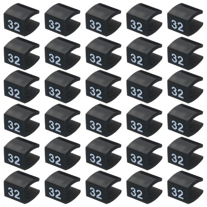 衣類ハンガーマーカー32サイズタグ 白文字 黒地 U字型 衣類のカラーコーディングに使用 パック100個