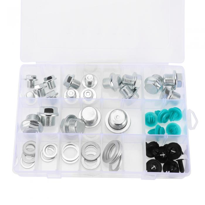HEROFFIX 1セットのオイルドレインプラグオイルパンドレンボルトネジ修理W /ガスケットシルバートーンスチールM10x1 M12x1.25 M14x1.5 M16x1.5 M18x1.5 M20x1.5 M22x1.5