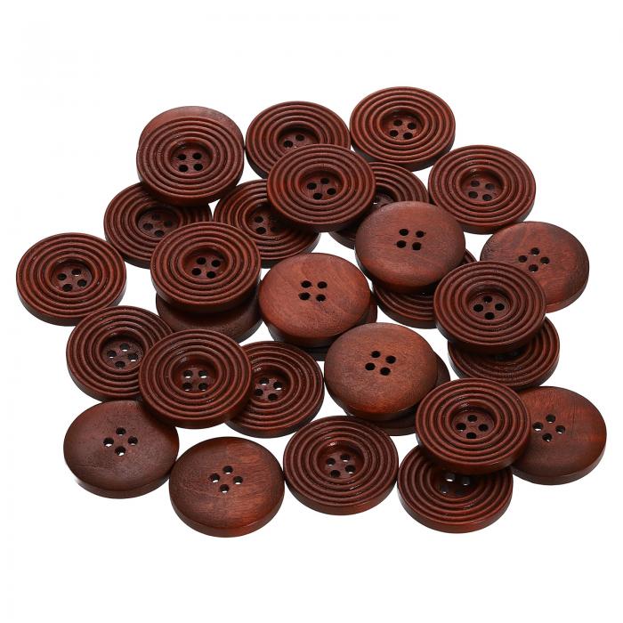 30個 44L DIY裁縫ボタン 1-1/8"(25mm) 木製丸フラット4穴クラフト交換ボタン 裁縫服手作りクラフト用, ..