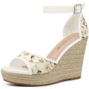 Allegra K レース ウェッジサンダル ウェッジヒール エスパドリーユ プラットフォーム レディース グリーン 23.5 cm