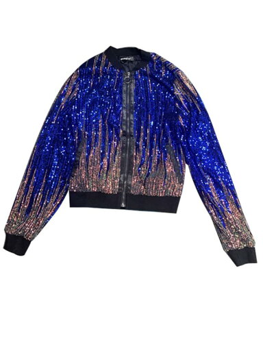Allegra K ボンバージャケット スパンコールジャケット コート イベント衣装 スパークル パーティー レディース ブルー S Allegra K ボンバージャケット スパンコールジャケット コート イベント衣装 スパークル パーティー レディース ブルー S