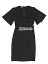 Allegra K ミディドレス ワンピース スプリットスリーブ Vネック ベルト付き エレガント レディース ブラック XS(4)
