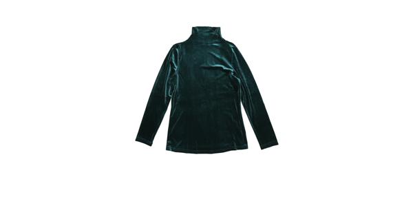 Allegra K 長袖シャツ ベーシックブラウス トップス モックネック 伸縮性 ベルベット タートルネック レディース グリーン S